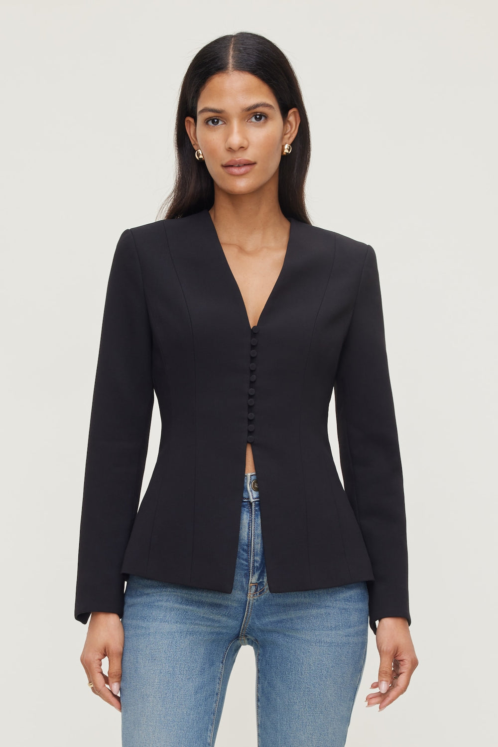 Dynamite US | Plunge Small Button Blazer Black