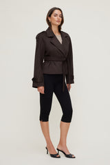 Dynamite Outlet | Cropped Faux Suede Trench Coat Brown