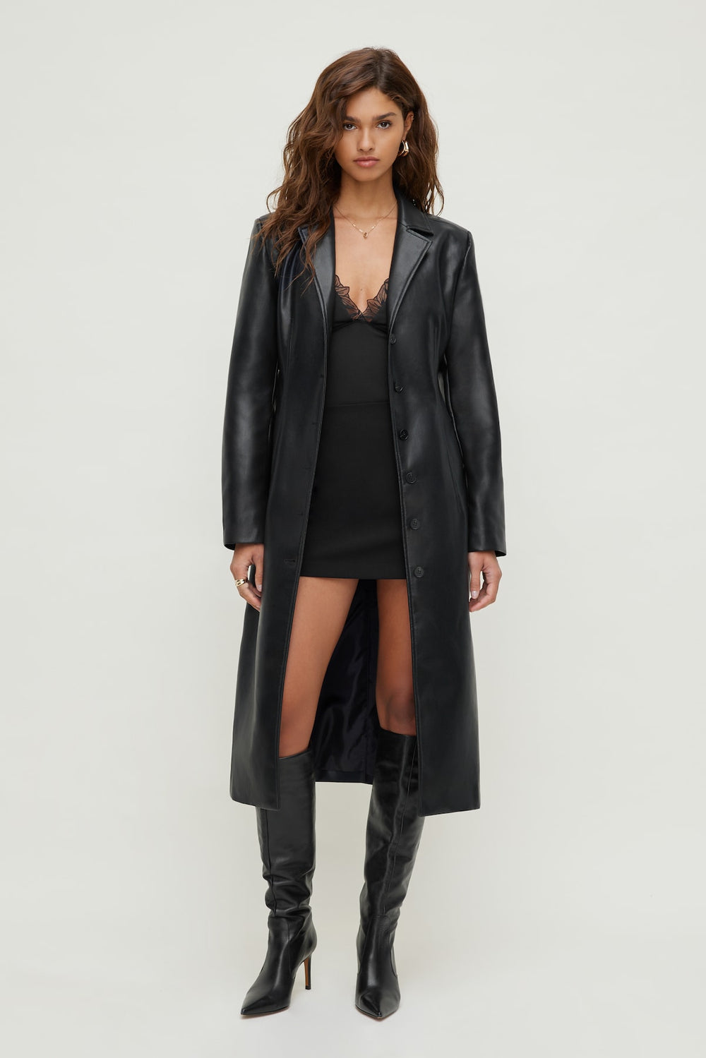 Dynamite Store | Faux Leather Trench Coat Black