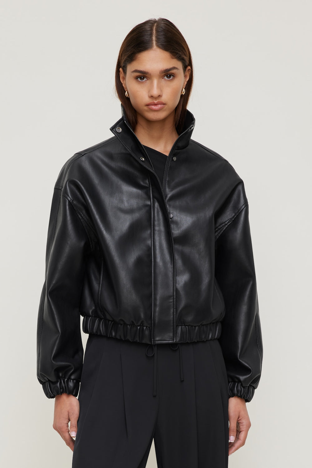 Dynamite Outlets | Oversized Faux Leather Bomber Jacket Black