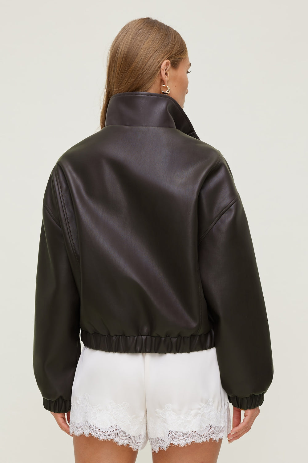 Dynamite US | Oversized Faux Leather Bomber Jacket Brown