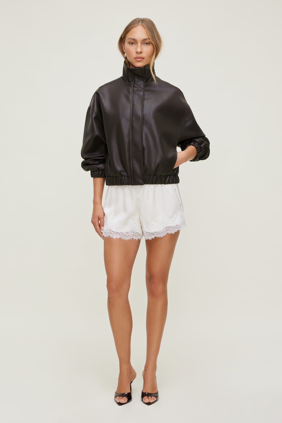 Dynamite US | Oversized Faux Leather Bomber Jacket Brown