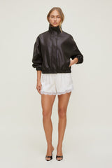 Dynamite US | Oversized Faux Leather Bomber Jacket Brown