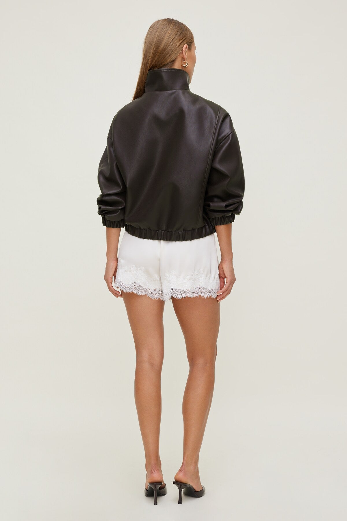 Dynamite US | Oversized Faux Leather Bomber Jacket Brown