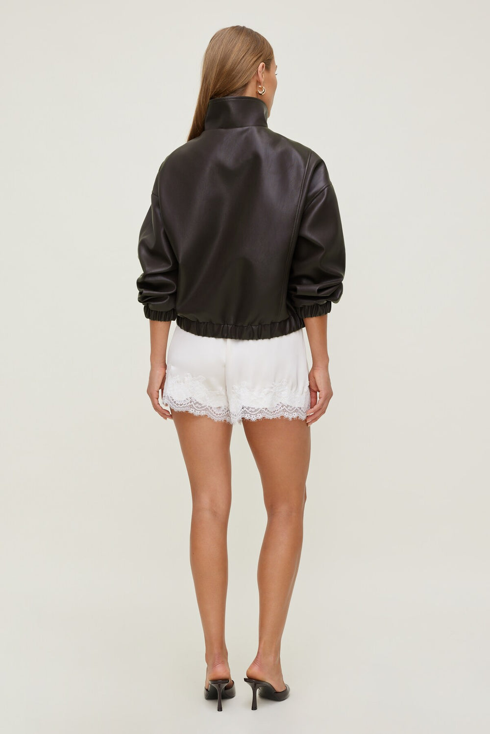 Dynamite US | Oversized Faux Leather Bomber Jacket Brown