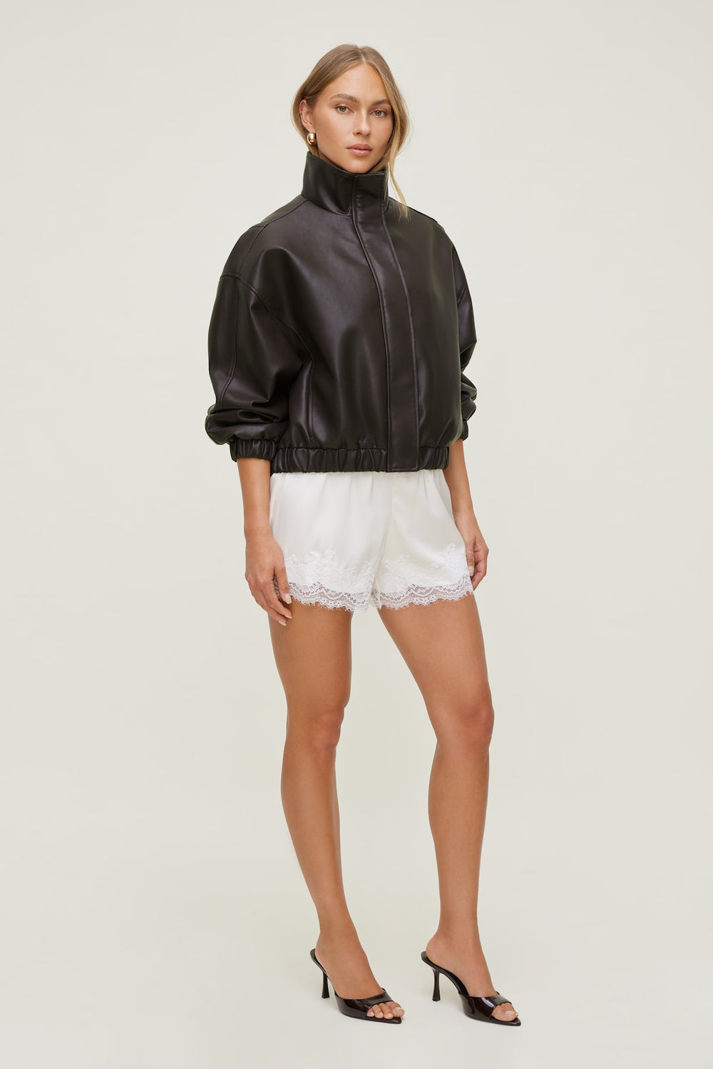 Dynamite US | Oversized Faux Leather Bomber Jacket Brown