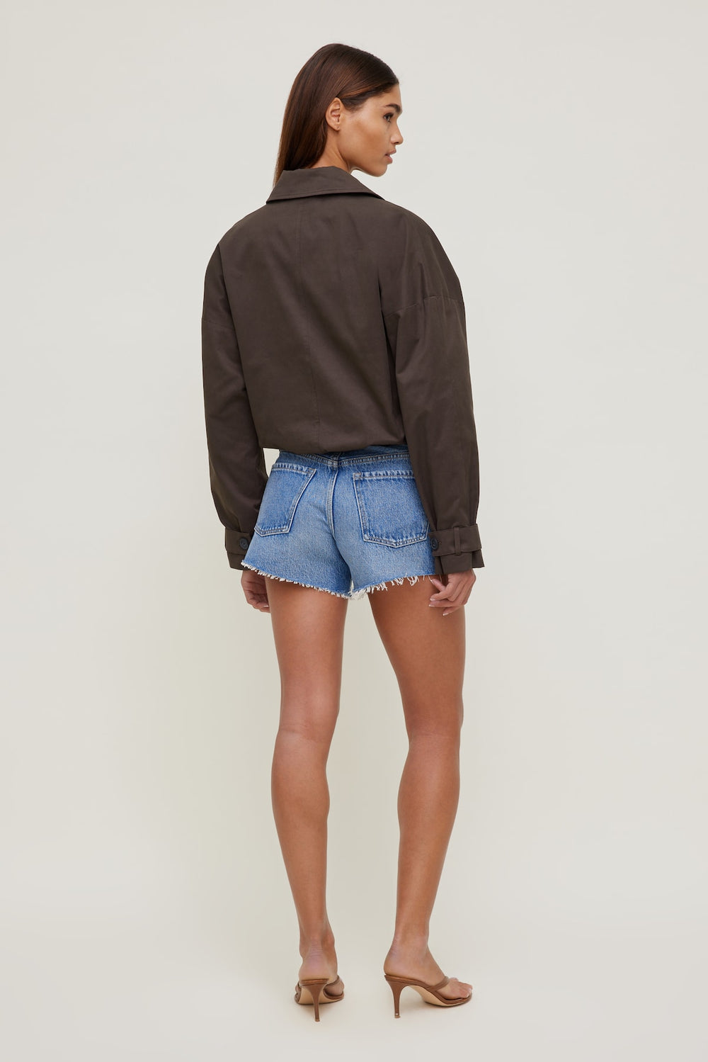Dynamite On Sale | Twill Asymmetric Button Up Jacket Brown