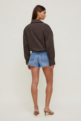 Dynamite On Sale | Twill Asymmetric Button Up Jacket Brown