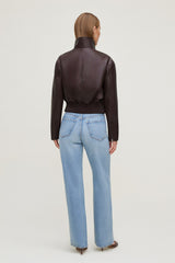 Dynamite Online | Cropped Faux Leather Bomber Jacket Purple