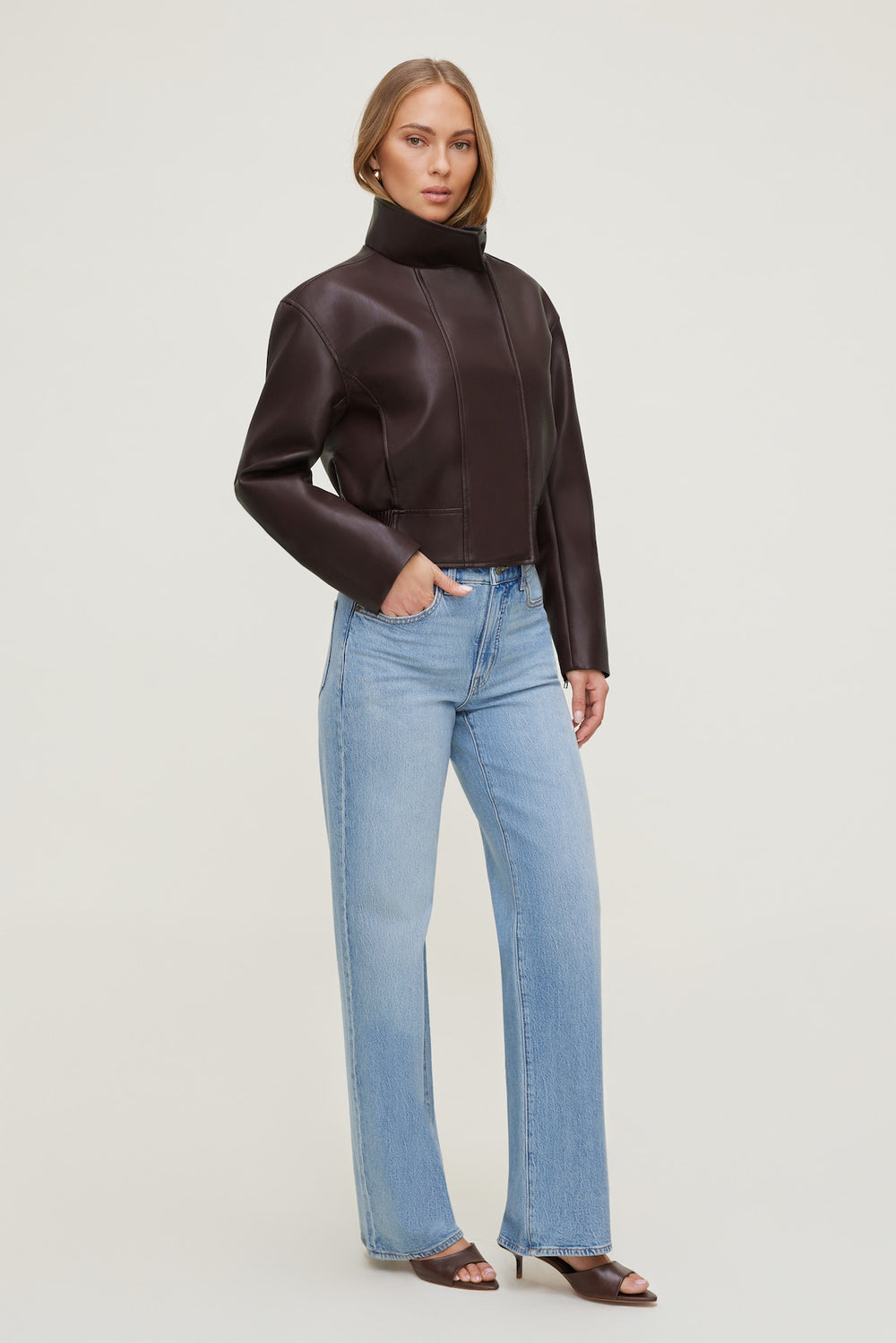 Dynamite Online | Cropped Faux Leather Bomber Jacket Purple