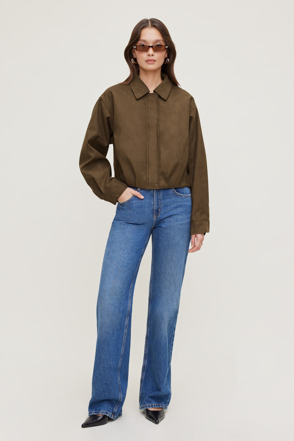 Dynamite Discount | Balloon Faux Suede Jacket Brown