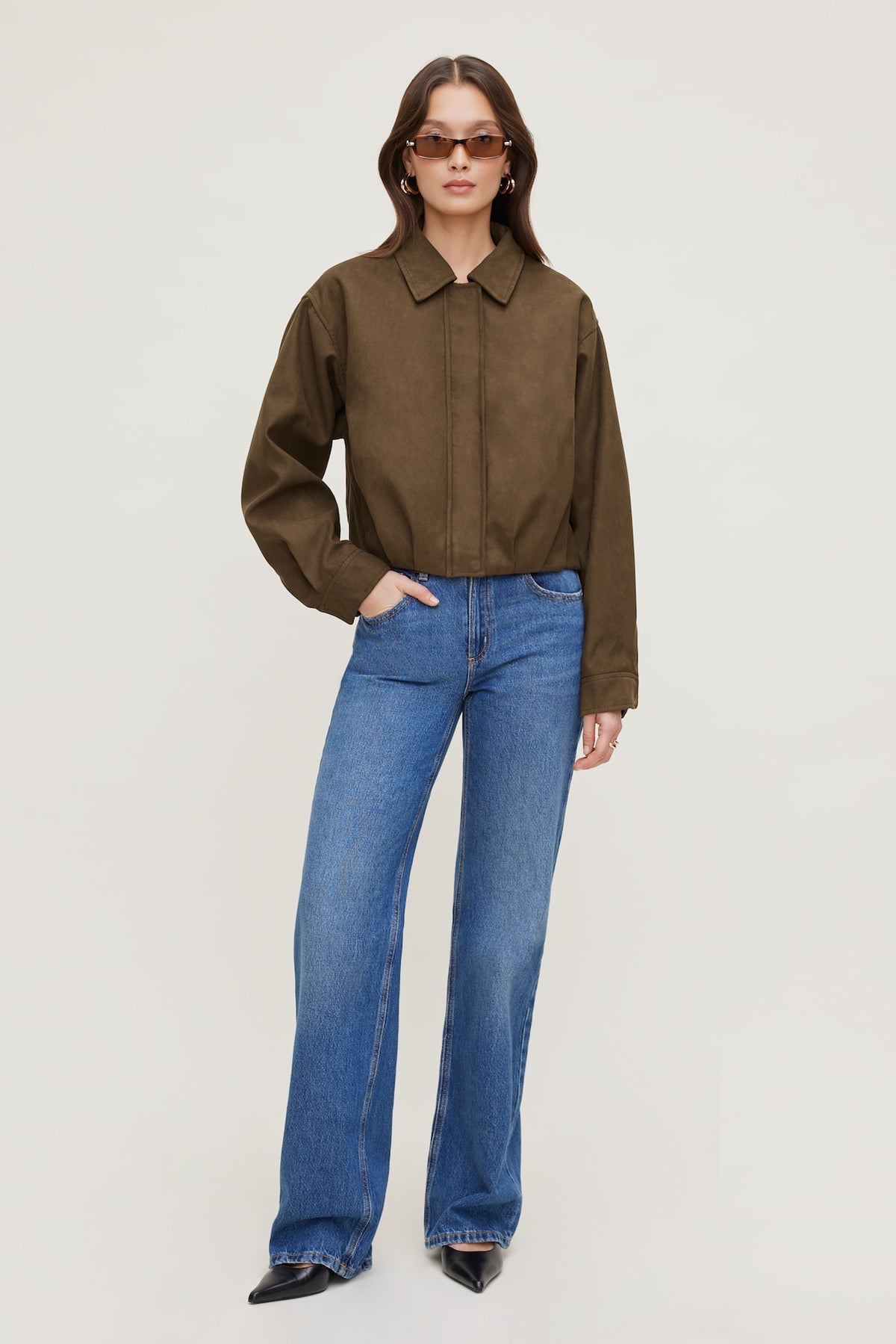 Dynamite Discount | Balloon Faux Suede Jacket Brown