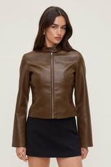 Dynamite Outlet | Slim Fit Faux Leather Moto Jacket Brown