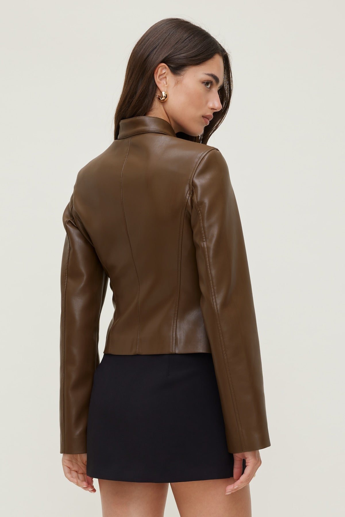 Dynamite Outlet | Slim Fit Faux Leather Moto Jacket Brown