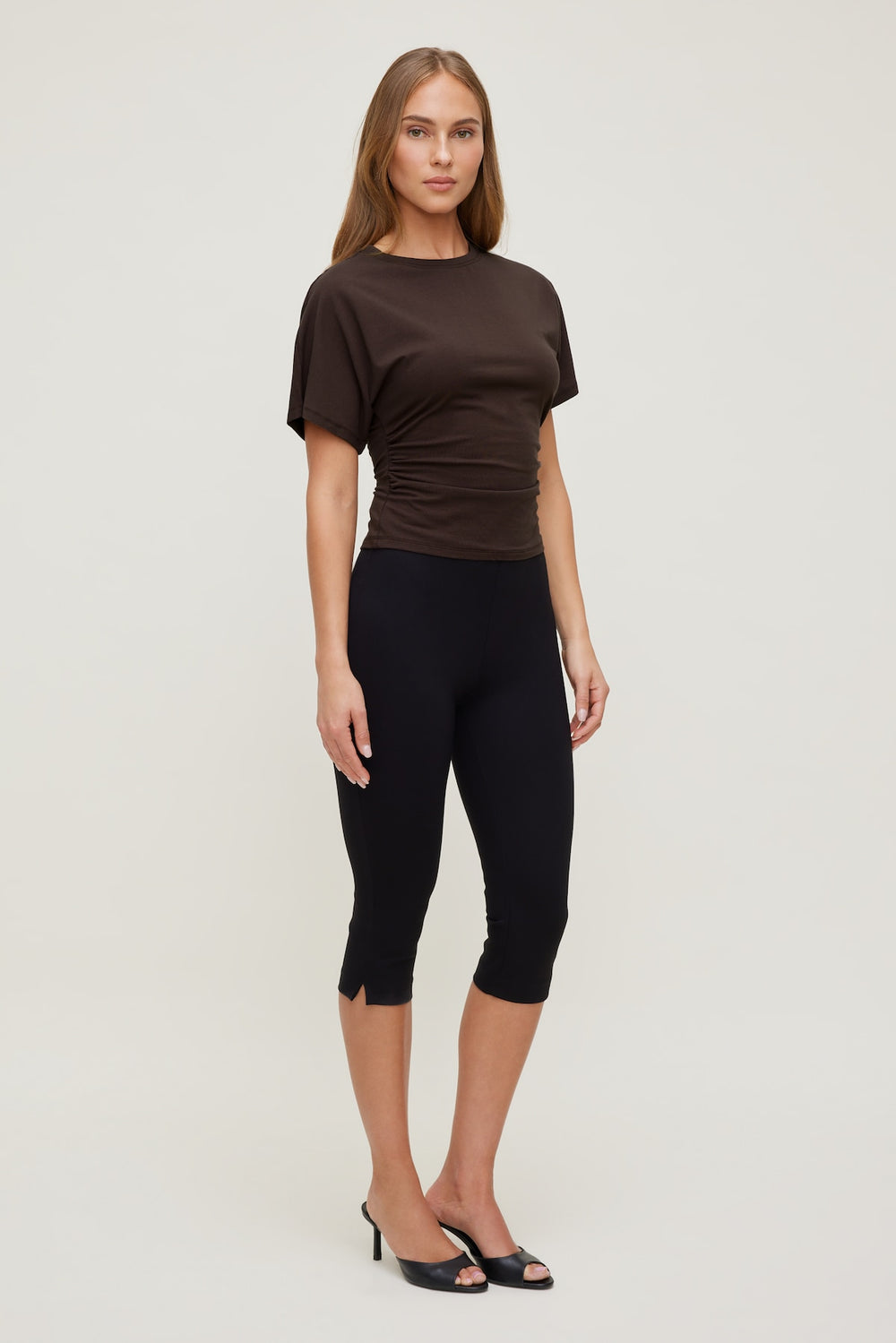 Dynamite Store | Andrea Shirred Jersey T Shirt Brown