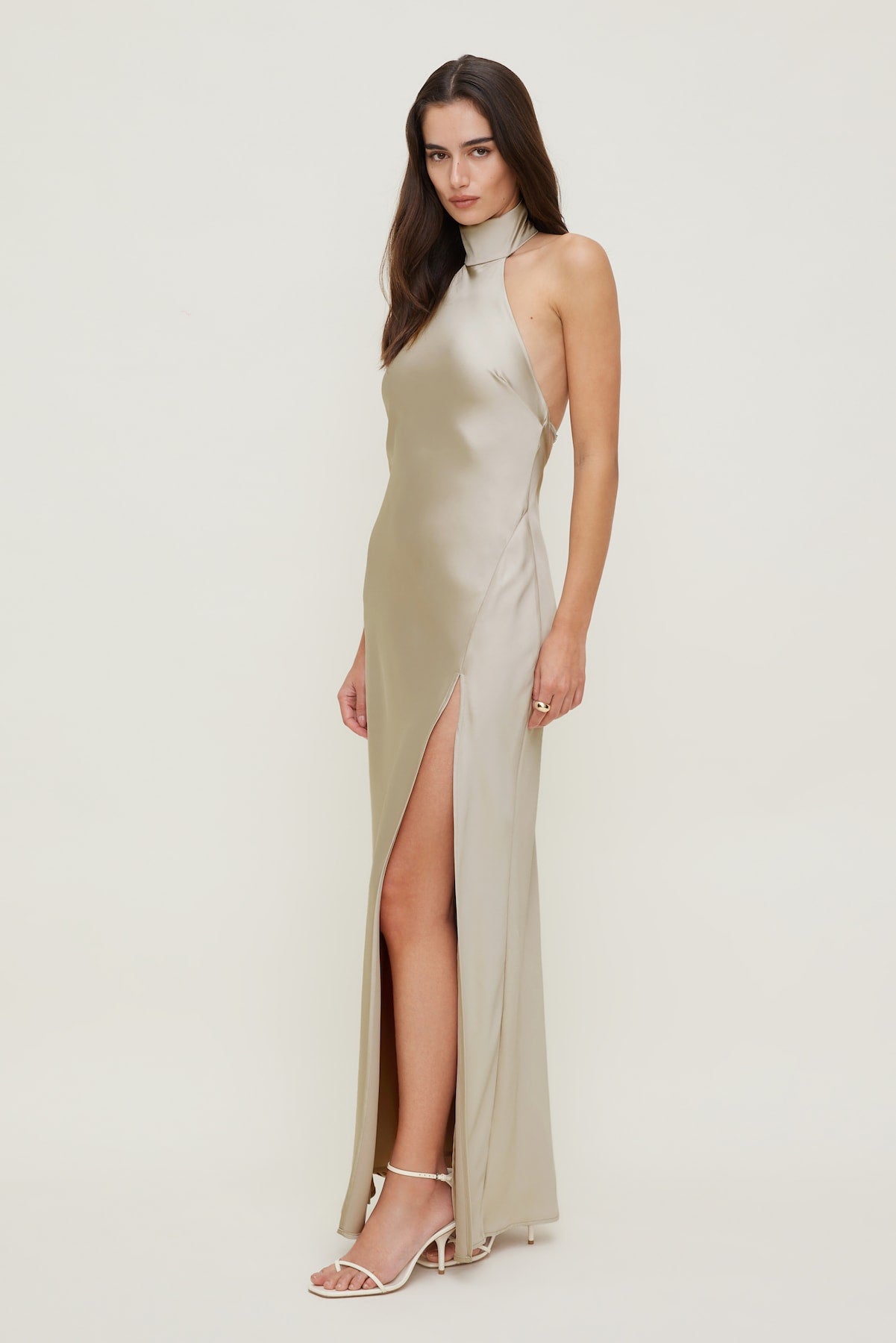 Dynamite Website Shop | Satin Halter Maxi Dress Beige
