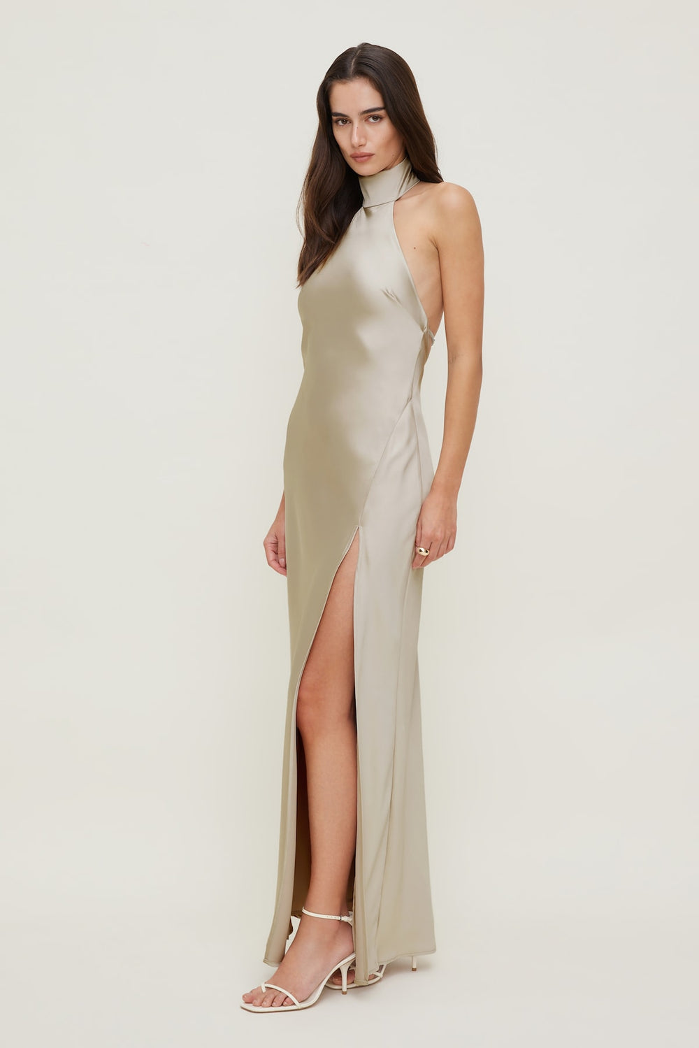 Dynamite Website Shop | Satin Halter Maxi Dress Beige