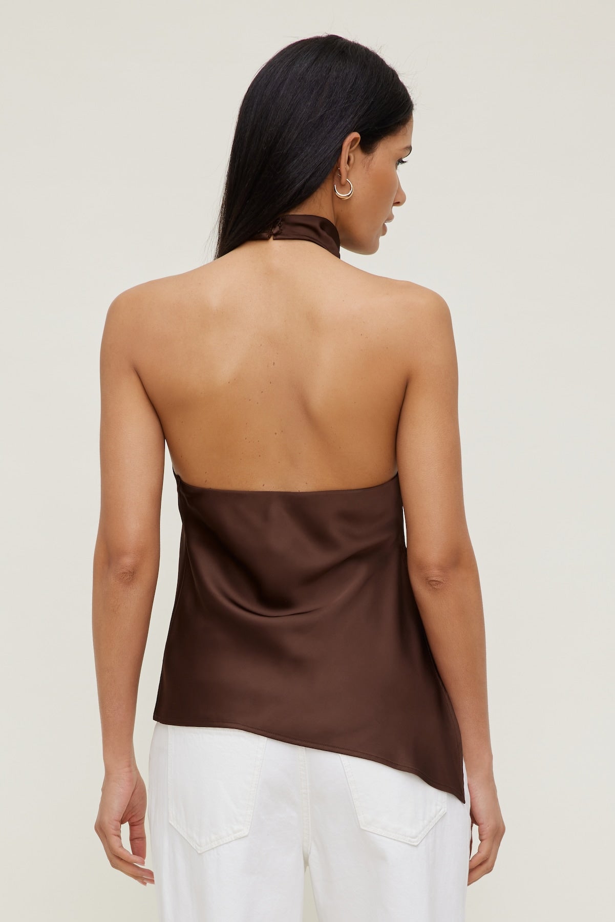 Dynamite Outlet | Asymmetric Satin Halter Blouse Brown