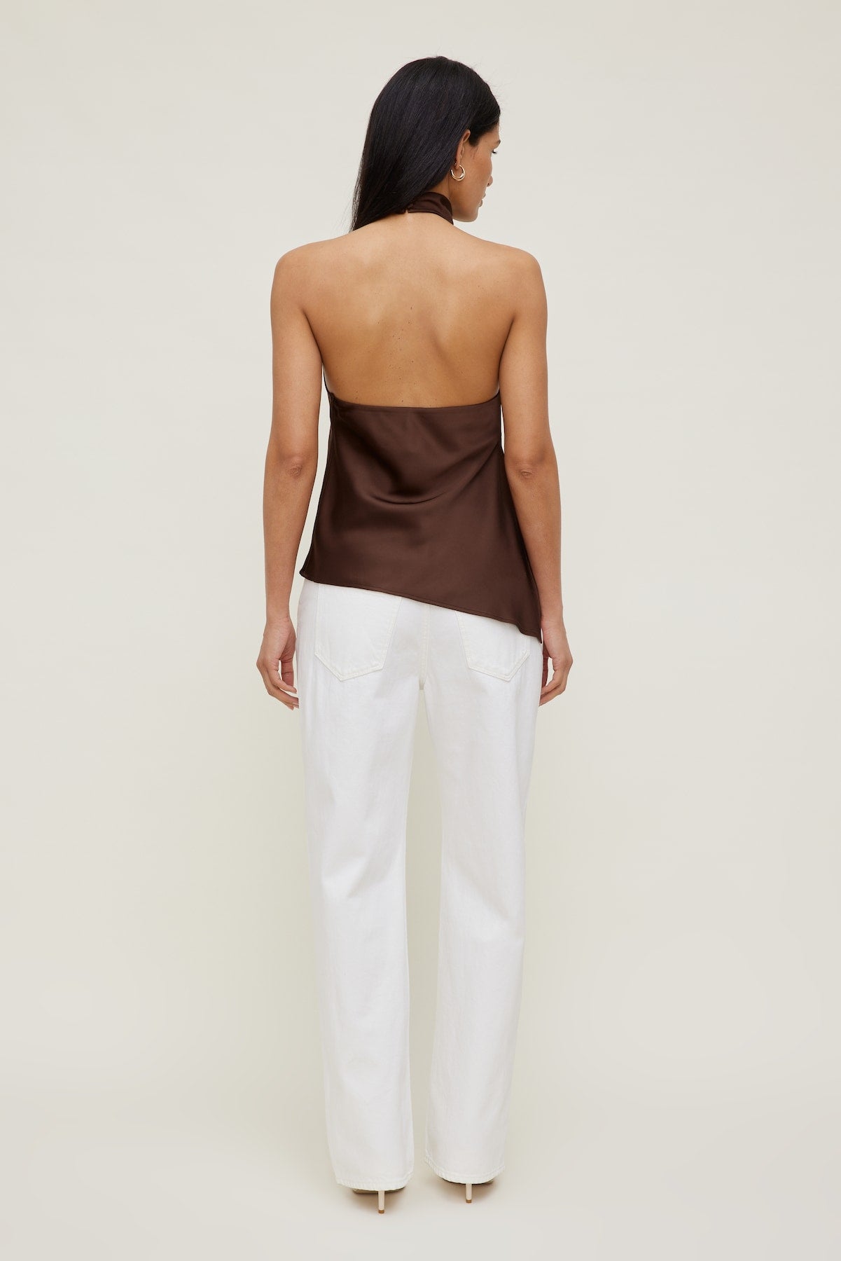 Dynamite Outlet | Asymmetric Satin Halter Blouse Brown