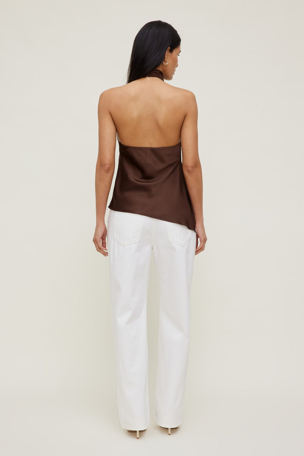 Dynamite Outlet | Asymmetric Satin Halter Blouse Brown