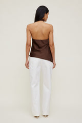 Dynamite Outlet | Asymmetric Satin Halter Blouse Brown