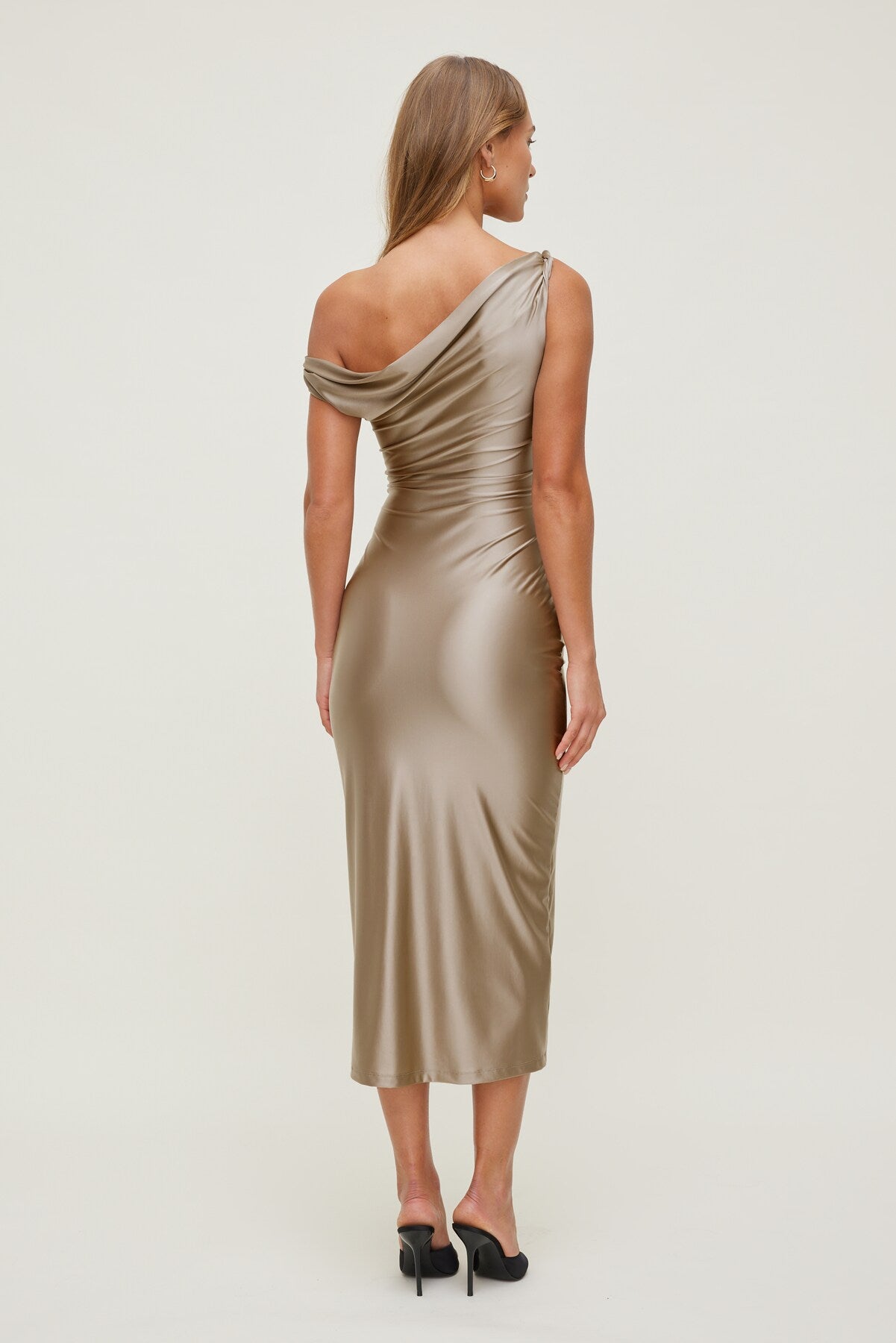 Dynamite On Sale | Jayde Stretch Satin Maxi Dress Beige