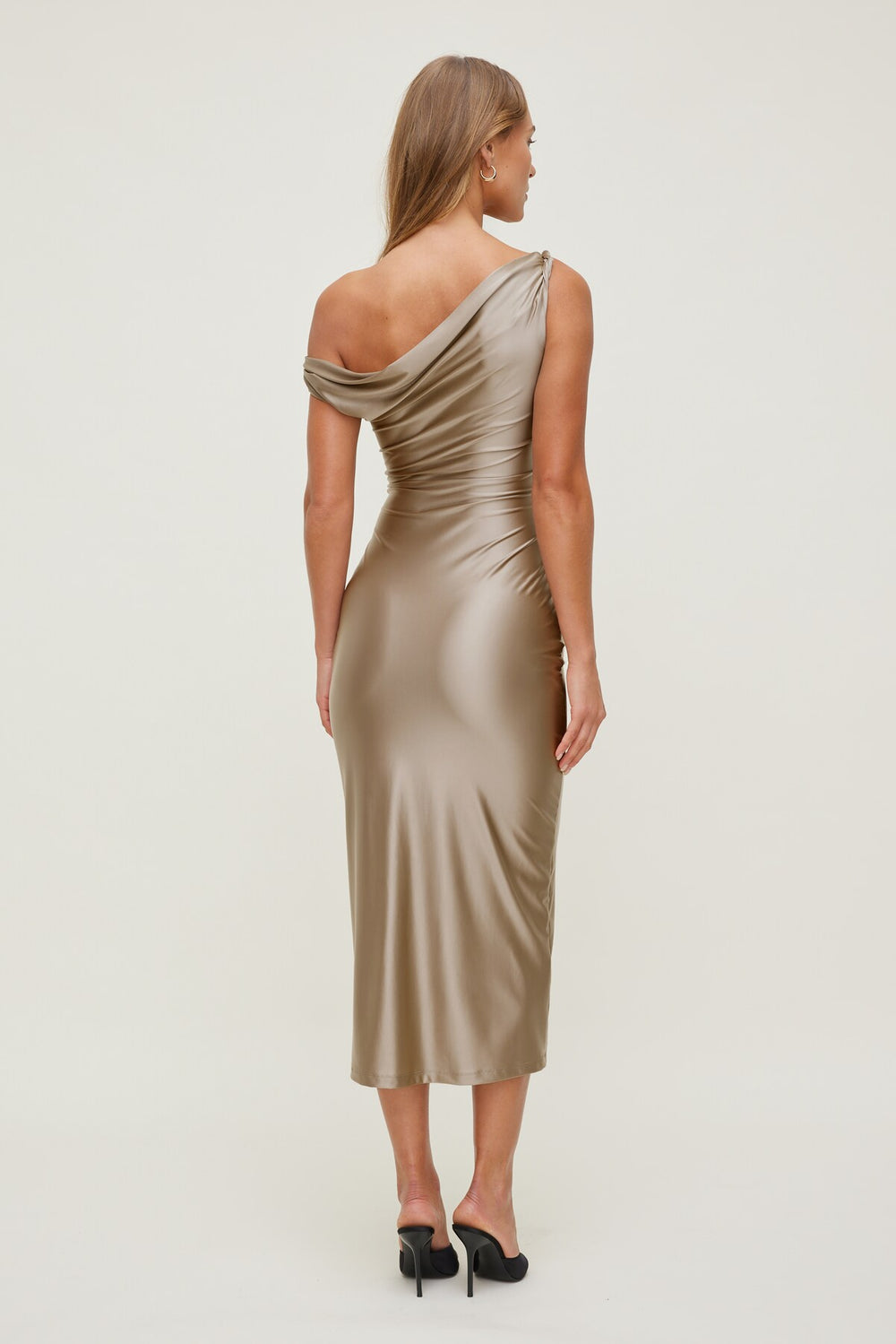 Dynamite On Sale | Jayde Stretch Satin Maxi Dress Beige