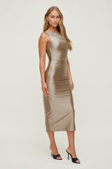 Dynamite On Sale | Jayde Stretch Satin Maxi Dress Beige