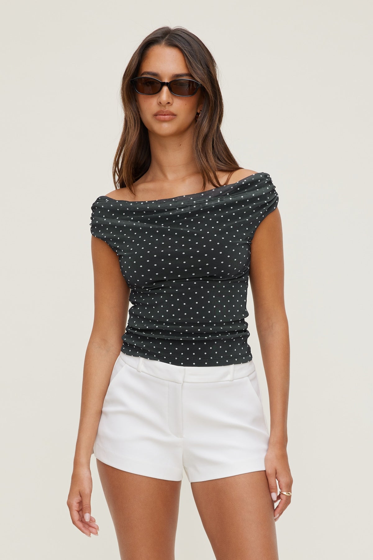 Dynamite Outlet | Off Shoulder Mesh Top BLACK
