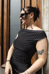 Dynamite Outlet | Off Shoulder Mesh Top BLACK