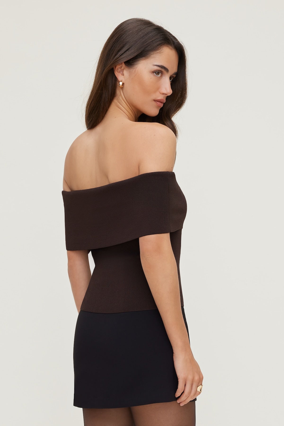 Dynamite Outlet | Rib Knit Off Shoulder Sweater Brown