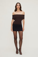 Dynamite Outlet | Rib Knit Off Shoulder Sweater Brown