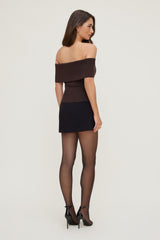 Dynamite Outlet | Rib Knit Off Shoulder Sweater Brown