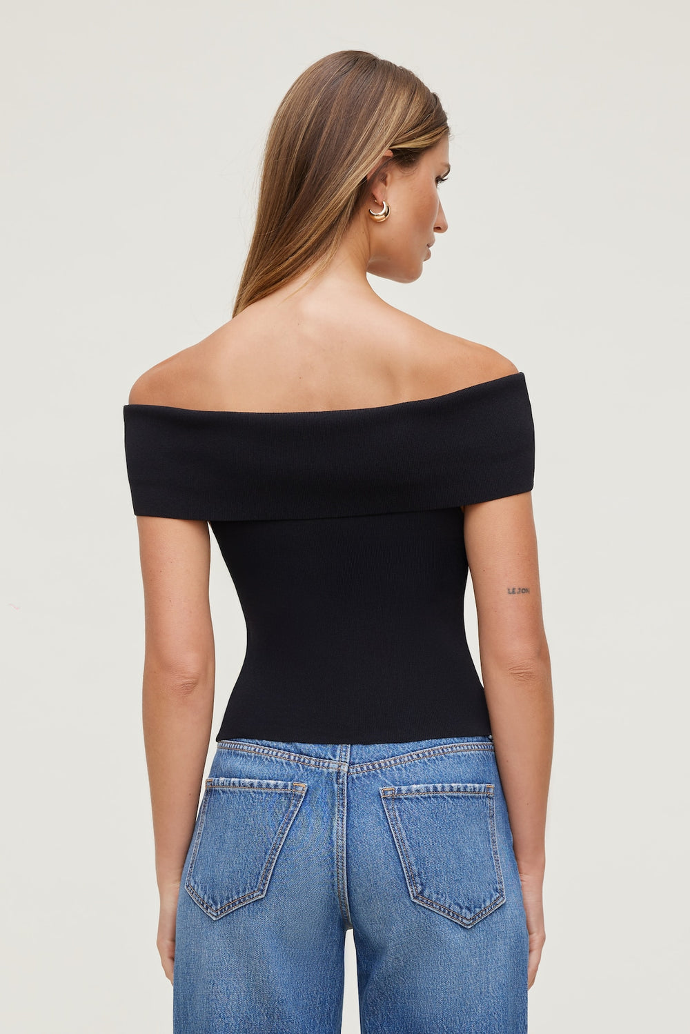 Dynamite Website Shop | Rib Knit Off Shoulder Sweater Black