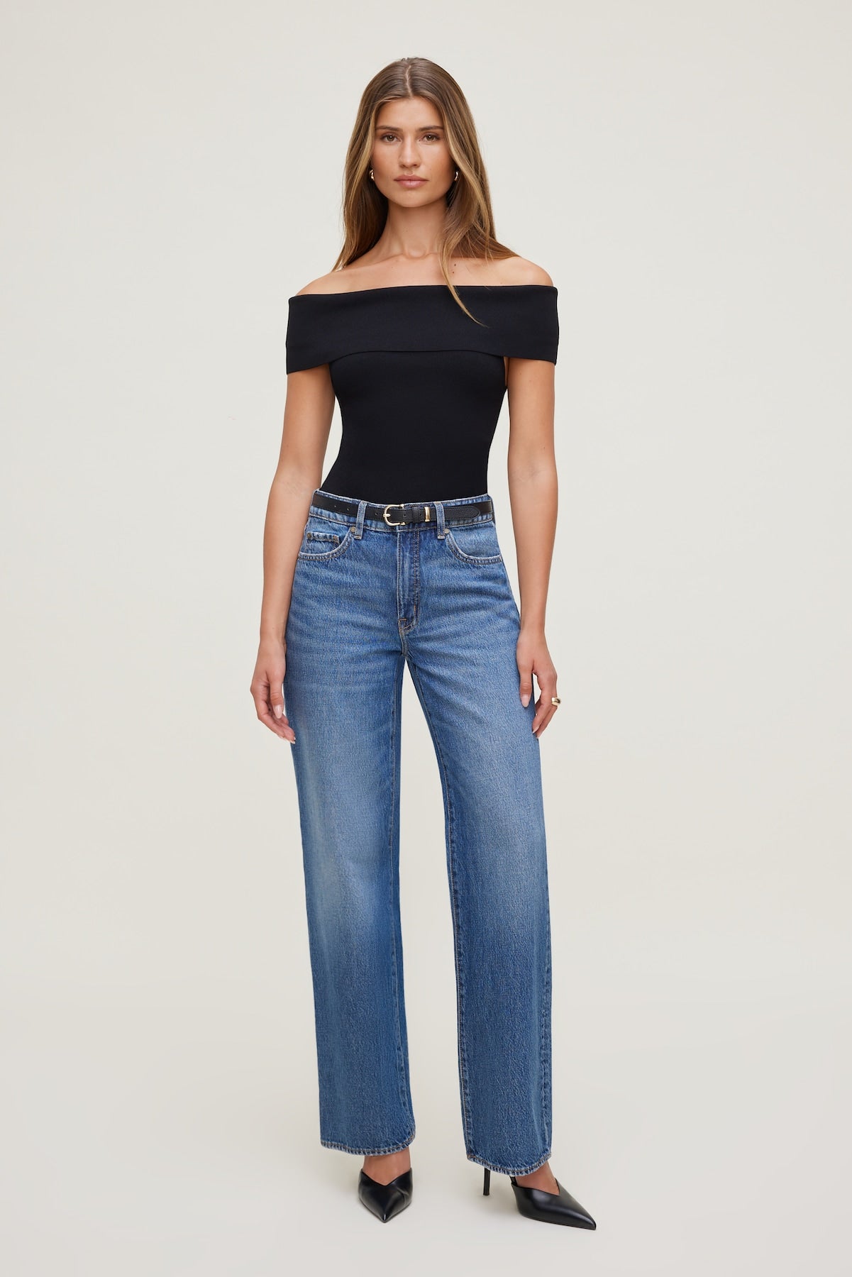 Dynamite Website Shop | Rib Knit Off Shoulder Sweater Black