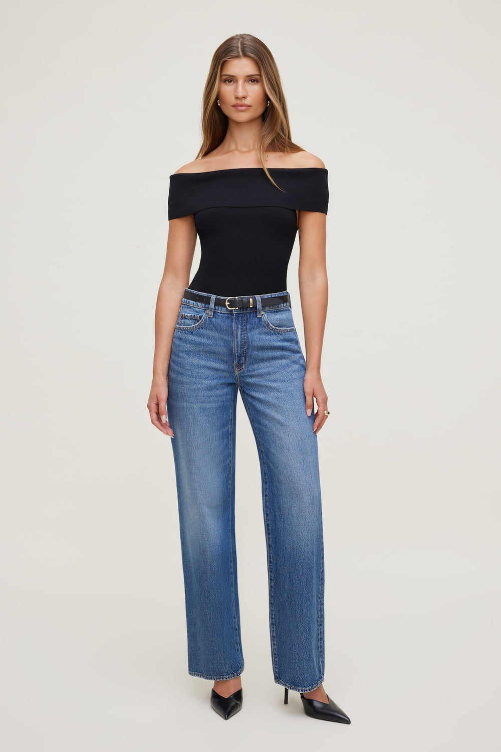 Dynamite Website Shop | Rib Knit Off Shoulder Sweater Black