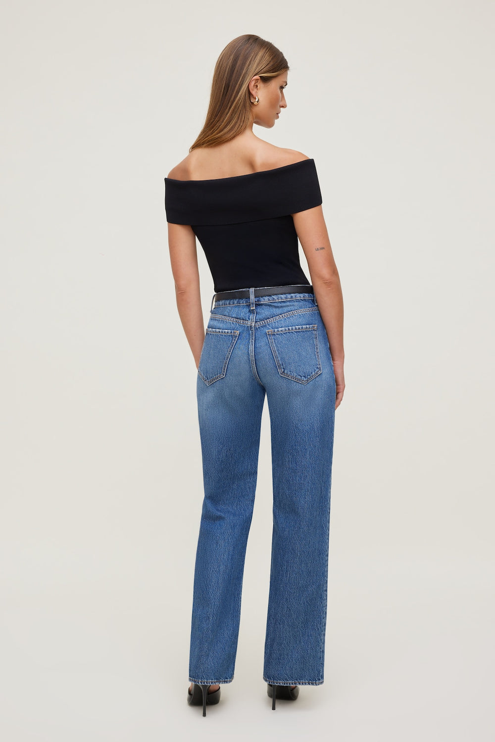 Dynamite Website Shop | Rib Knit Off Shoulder Sweater Black