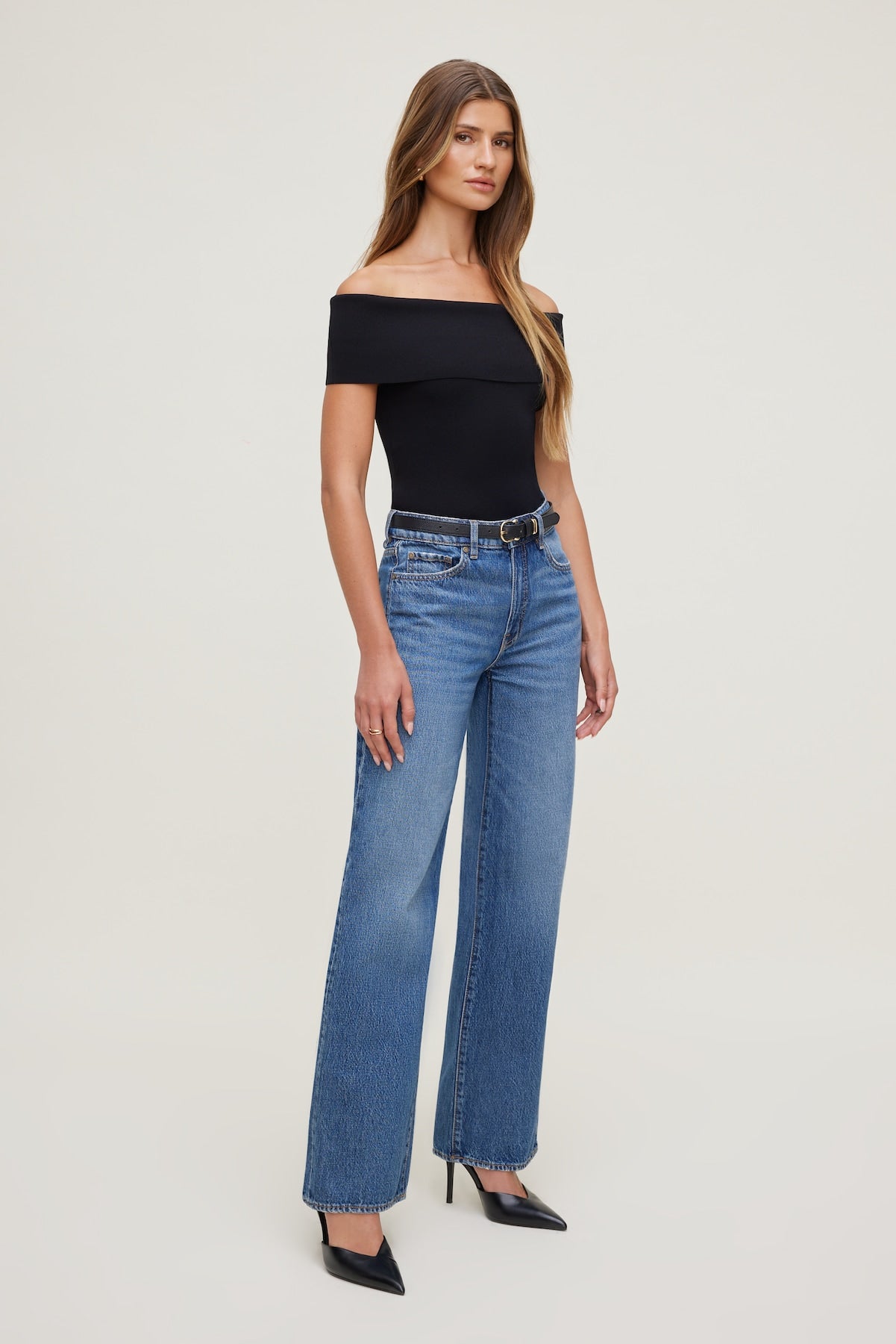 Dynamite Website Shop | Rib Knit Off Shoulder Sweater Black
