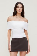 Dynamite Outlets | Rib Knit Off Shoulder Sweater White