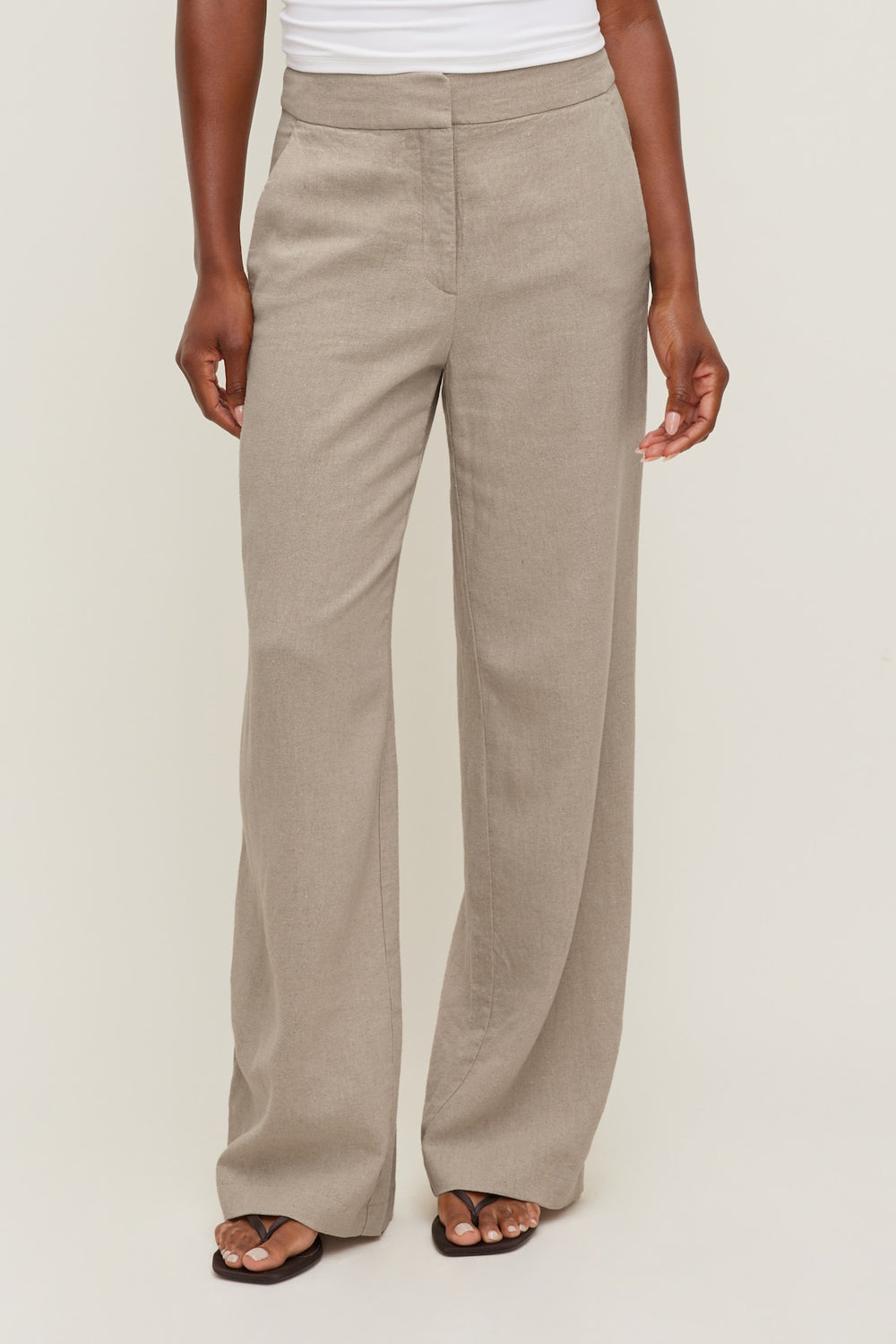 Dynamite US | Yasmin Linen Straight Leg Pants Beige