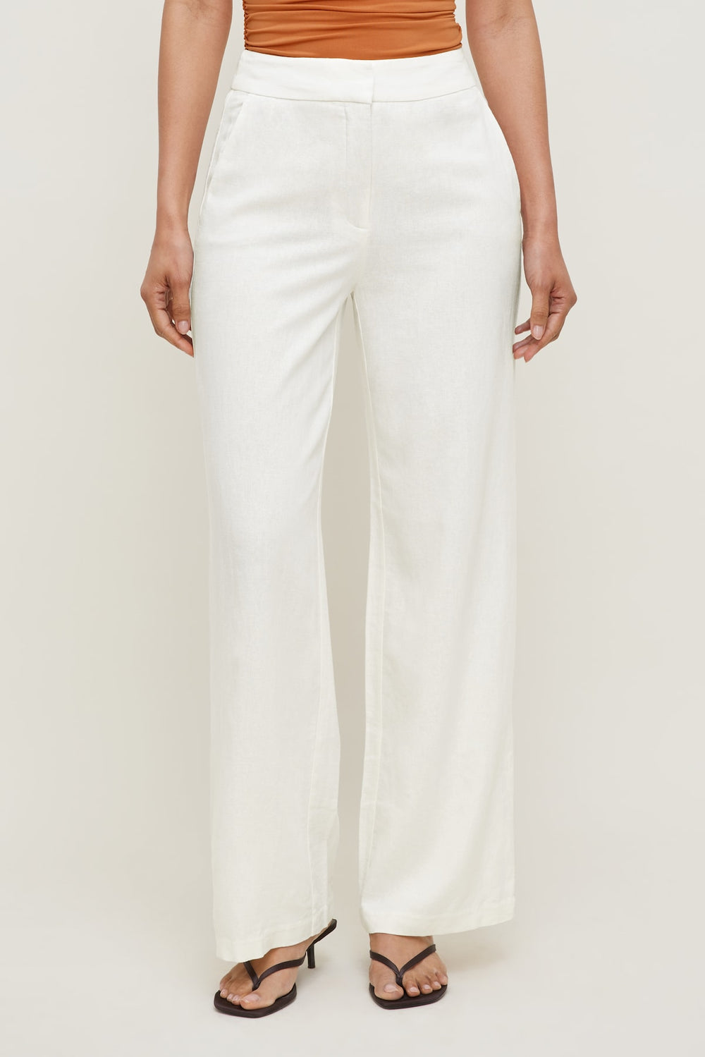 Dynamite On Sale | Yasmin Linen Straight Leg Pants White