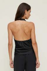 Dynamite Discount | Camila Satin Cowl Halter Neck Blouse Black