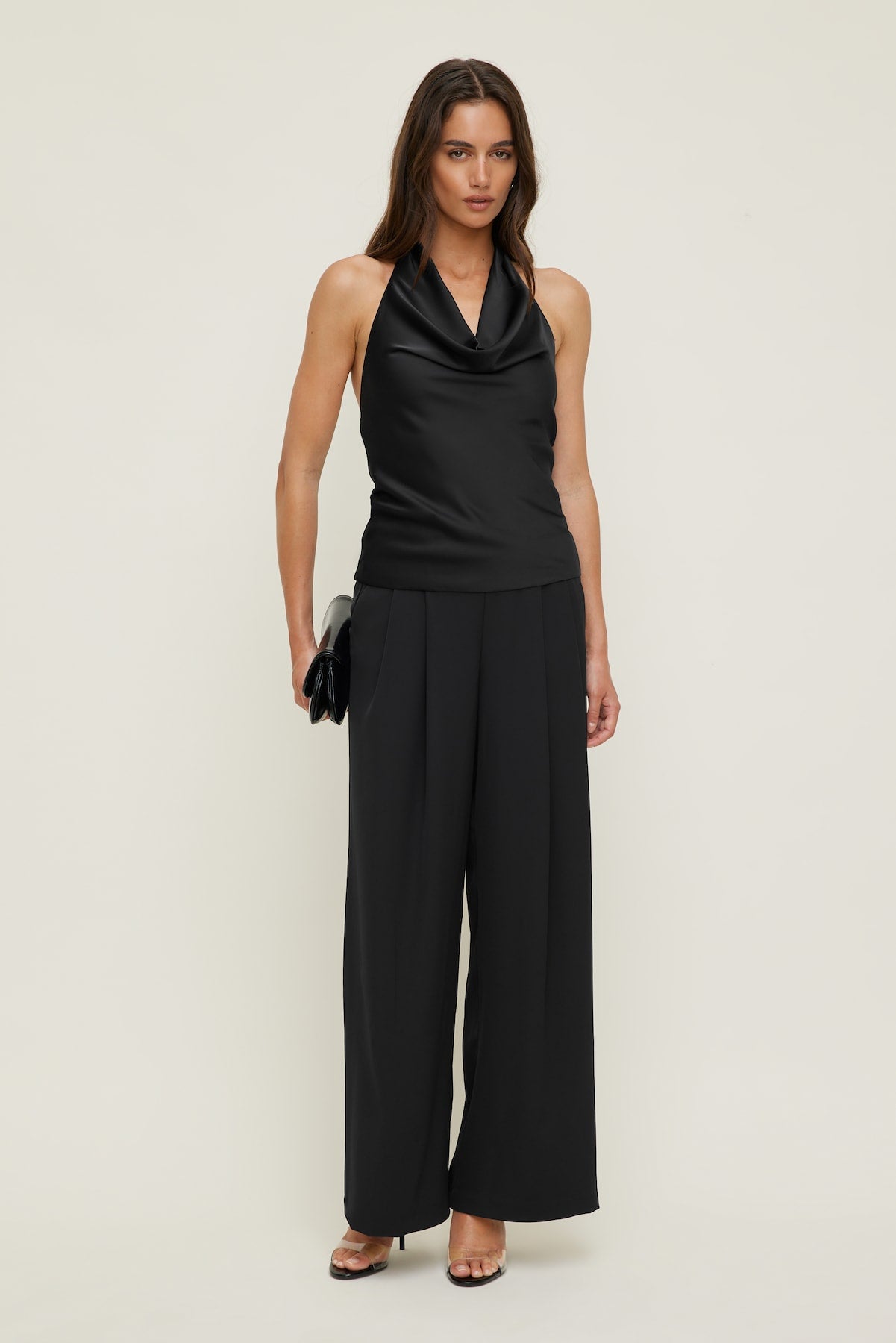 Dynamite Discount | Camila Satin Cowl Halter Neck Blouse Black