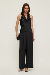 Dynamite Discount | Camila Satin Cowl Halter Neck Blouse Black