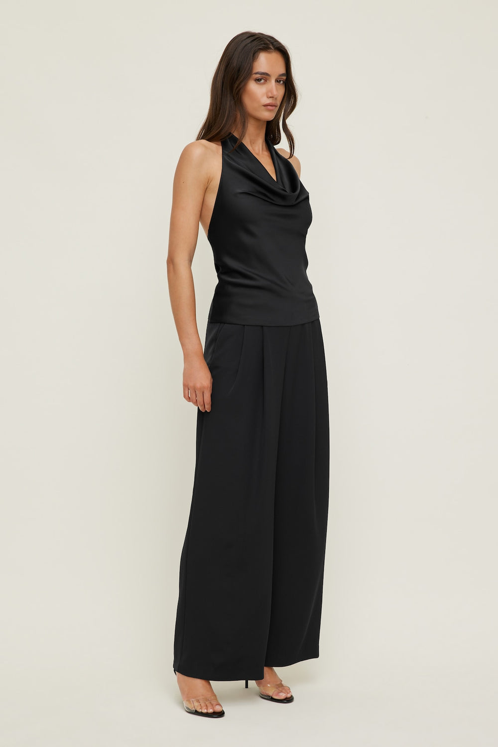 Dynamite Discount | Camila Satin Cowl Halter Neck Blouse Black