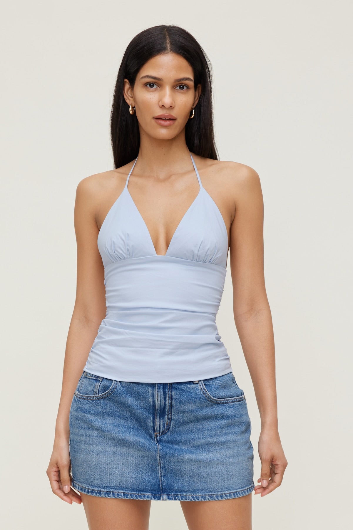 Dynamite Outlets | Poplin Halter Top Blue