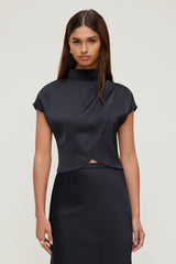 Dynamite Online | Ella Layered Satin Blouse Black