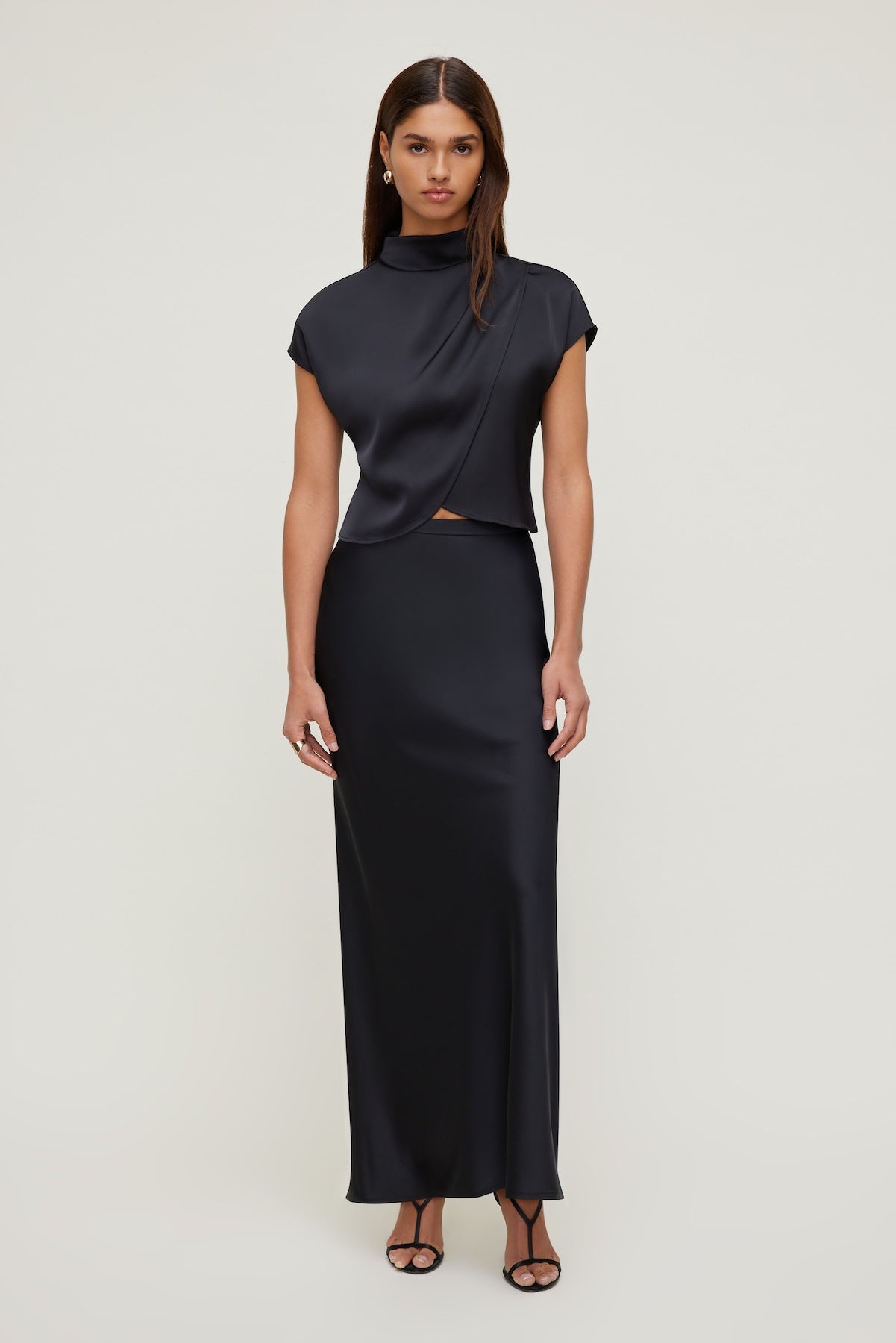 Dynamite Online | Ella Layered Satin Blouse Black