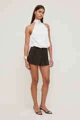 Dynamite Website Shop | Paloma Bubble Satin Halter Blouse Beige