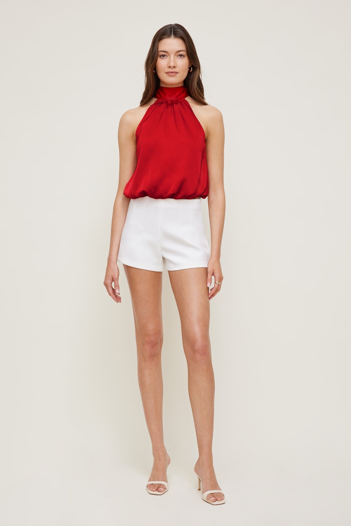 Dynamite Outlets | Paloma Bubble Satin Halter Blouse Red
